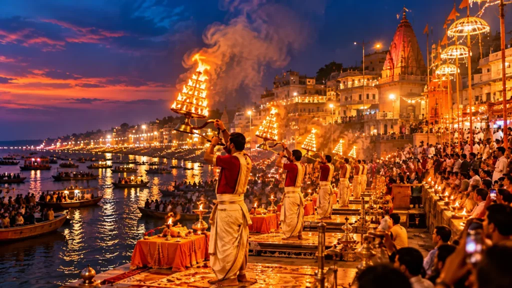 Evening Ganga Aarti at Dashashwamedh Ghat in Varanasi